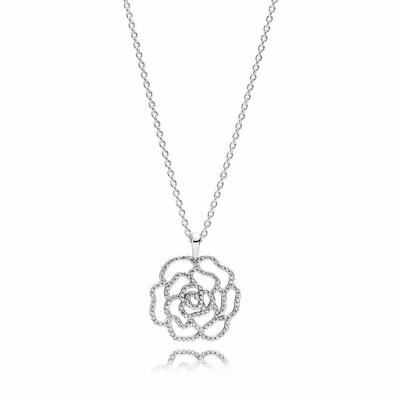 Pandora Shimmering Rose Pendant Necklace Ireland - Sterling Silver/Cubic Zirconia - 290587OWB